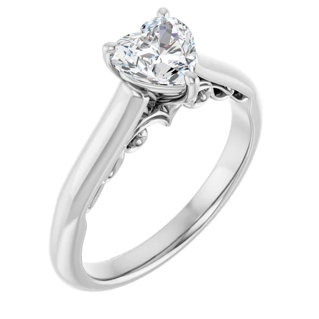 14K White Gold Heart-Shape Diamond Solitaire Engagement Ring with Cathedral Setting 1/2 CT Center Stone