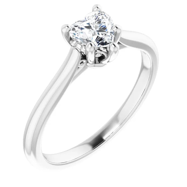 14K White Gold Heart-Shape Diamond Solitaire Engagement Ring with Cathedral Setting 1/2 CT Center Stone