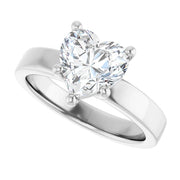 14K White Gold Heart-Shaped Diamond Ring with Claw Prongs