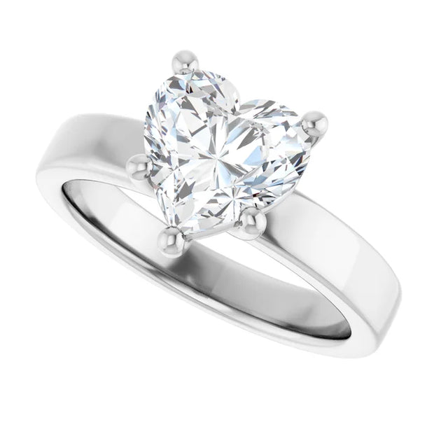 14K White Gold Heart-Shaped Diamond Ring with Claw Prongs
