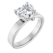 14K White Gold Heart-Shaped Diamond Ring with Claw Prongs