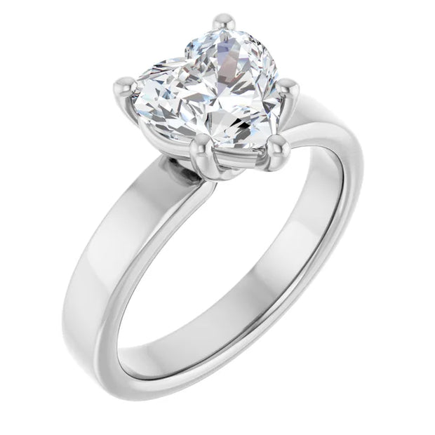 14K White Gold Heart-Shaped Diamond Ring with Claw Prongs