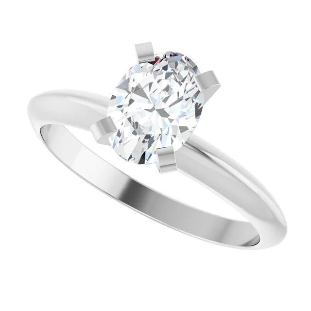 14K White Gold Heavyweight Solitaire Engagement Ring with 3/4 CT Oval Center and 4-Prong Setting