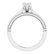 14K White Gold Milgrain Diamond Ring with 1/2 CT Heart-Shaped Center in a 5-Prong Setting