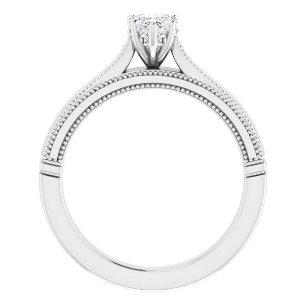 14K White Gold Milgrain Diamond Ring with 1/2 CT Heart-Shaped Center in a 5-Prong Setting