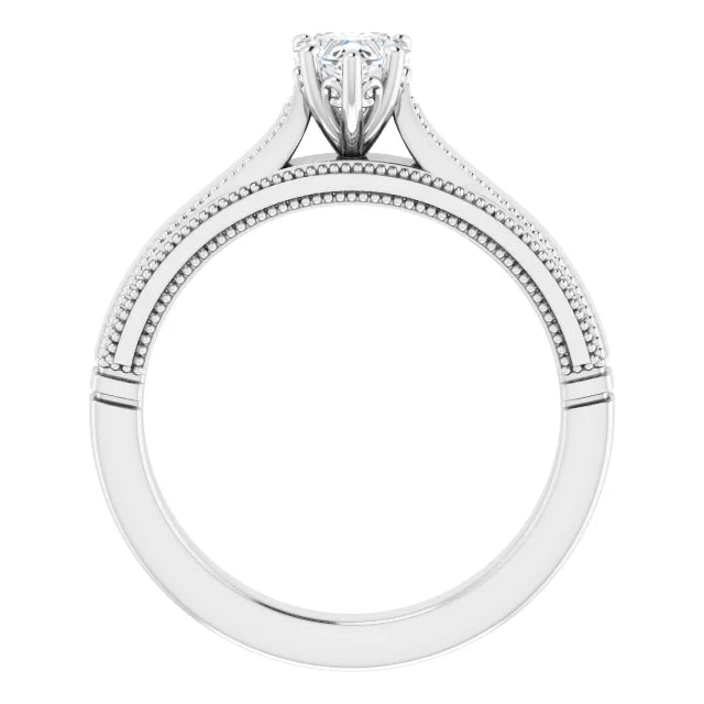 14K White Gold Milgrain Diamond Ring with 1/2 CT Heart-Shaped Center in a 5-Prong Setting