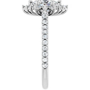 14K White Gold Oval Engagement Ring with 1 CT Center and 1 1/2 CTW Floral Halo Design