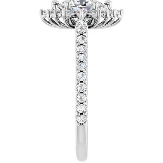 14K White Gold Oval Engagement Ring with 1 CT Center and 1 1/2 CTW Floral Halo Design