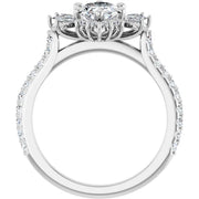 14K White Gold Oval Engagement Ring with 1 CT Center and 1 1/2 CTW Floral Halo Design