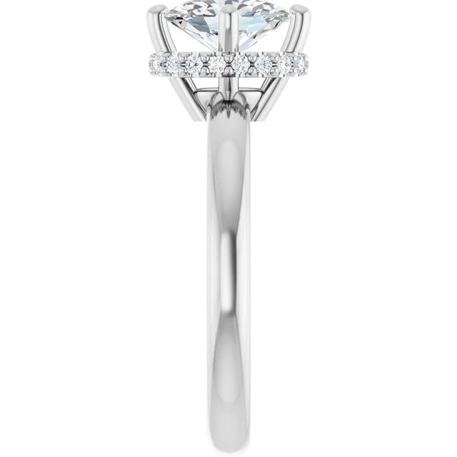 14K White Gold Oval Engagement Ring with 1 CT Center and Hidden Halo 1 1/8 CTW Diamonds