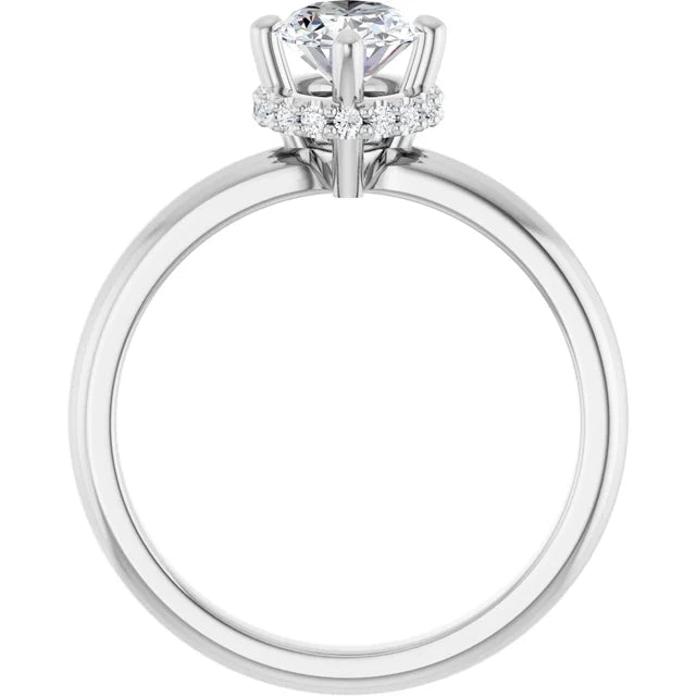 14K White Gold Oval Engagement Ring with 1 CT Center and Hidden Halo 1 1/8 CTW Diamonds