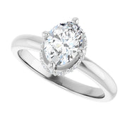 14K White Gold Oval Engagement Ring with 1 CT Center and Hidden Halo 1 1/8 CTW Diamonds