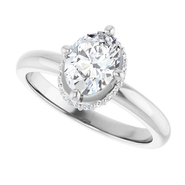 14K White Gold Oval Engagement Ring with 1 CT Center and Hidden Halo 1 1/8 CTW Diamonds
