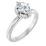 14K White Gold Oval Engagement Ring with 1 CT Center and Hidden Halo 1 1/8 CTW Diamonds