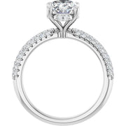 14K White Gold Oval Engagement Ring with 3/4 CT Center and 1 CTW Pavé Diamond Band