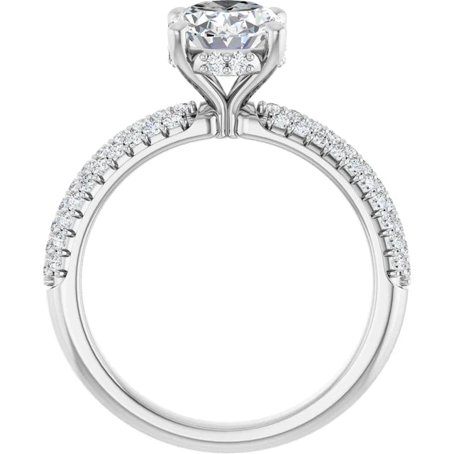 14K White Gold Oval Engagement Ring with 3/4 CT Center and 1 CTW Pavé Diamond Band