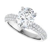 14K White Gold Bezel-Set Oval Engagement Ring with 1/2 CT Center Diamond