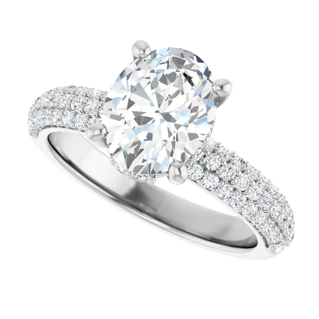14K White Gold Bezel-Set Oval Engagement Ring with 1/2 CT Center Diamond