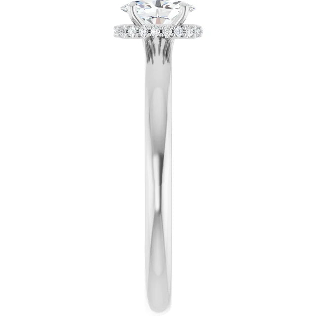 14K White Gold Oval Engagement Ring with 3/8 CT Center and Hidden Halo