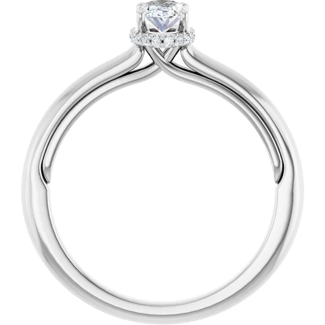 14K White Gold Oval Engagement Ring with 3/8 CT Center and Hidden Halo