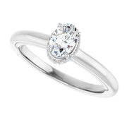 14K White Gold Oval Engagement Ring with 3/8 CT Center and Hidden Halo