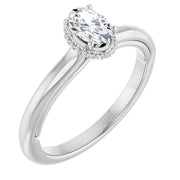 14K White Gold Oval Engagement Ring with 3/8 CT Center and Hidden Halo