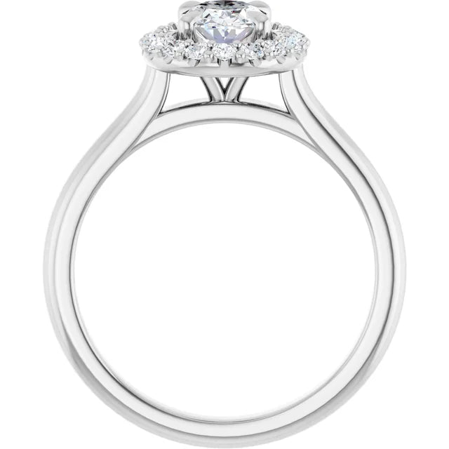 14K White Gold Oval Halo Engagement Ring with 3/4 CT Center and 1 CTW Diamonds in Claw Prong Setting