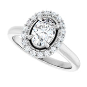 14K White Gold Oval Halo Engagement Ring with 3/4 CT Center and 1 CTW Diamonds in Claw Prong Setting