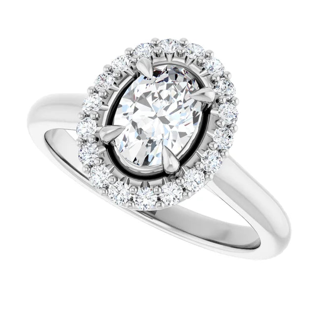 14K White Gold Oval Halo Engagement Ring with 3/4 CT Center and 1 CTW Diamonds in Claw Prong Setting