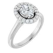 14K White Gold Oval Halo Engagement Ring with 3/4 CT Center and 1 CTW Diamonds in Claw Prong Setting