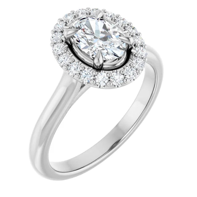 14K White Gold Oval Halo Engagement Ring with 3/4 CT Center and 1 CTW Diamonds in Claw Prong Setting
