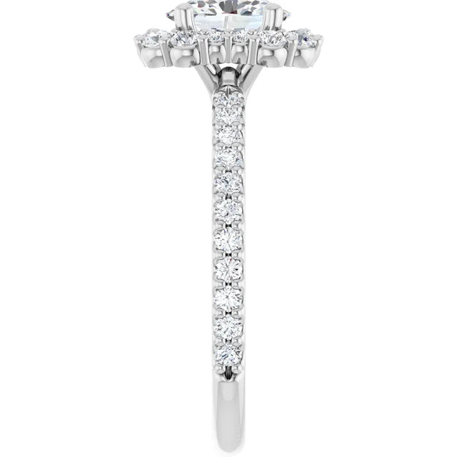 14K White Gold Oval Halo Engagement Ring with 3/8 CT Center and 3/4 CTW Diamonds