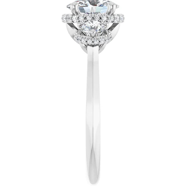 14K White Gold Oval Halo Engagement Ring with 3/8 CT Center and 3/4 CTW Diamonds