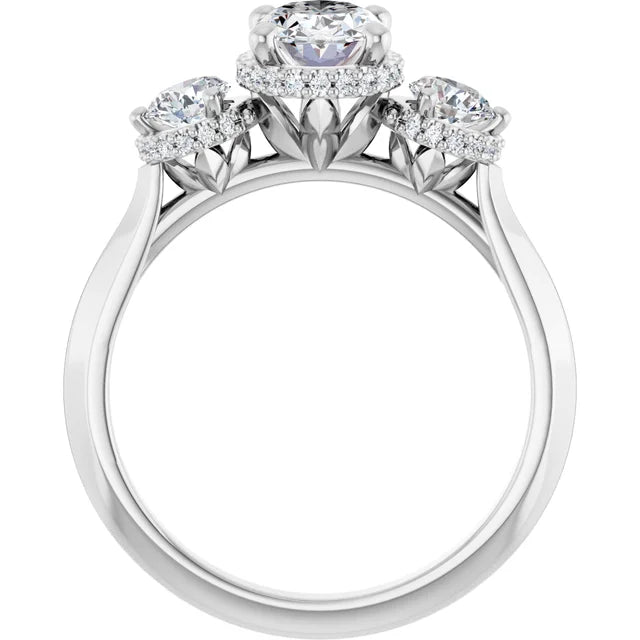 14K White Gold Oval Halo Engagement Ring with 3/8 CT Center and 3/4 CTW Diamonds