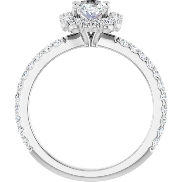 14K White Gold Oval Halo Engagement Ring with 3/8 CT Center and 3/4 CTW Diamonds