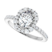 14K White Gold Oval Halo Engagement Ring with 3/8 CT Center and 3/4 CTW Diamonds