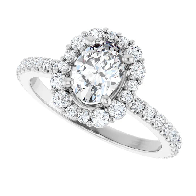 14K White Gold Oval Halo Engagement Ring with 3/8 CT Center and 3/4 CTW Diamonds