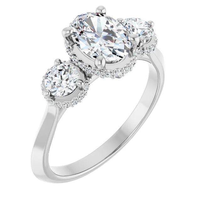 14K White Gold Oval Halo Engagement Ring with 3/8 CT Center and 3/4 CTW Diamonds
