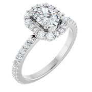 14K White Gold Oval Halo Engagement Ring with 3/8 CT Center and 3/4 CTW Diamonds