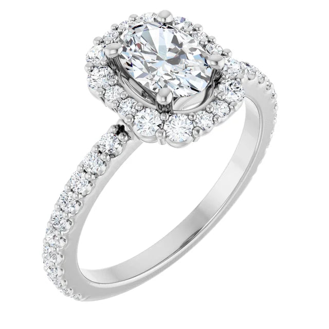 14K White Gold Oval Halo Engagement Ring with 3/8 CT Center and 3/4 CTW Diamonds