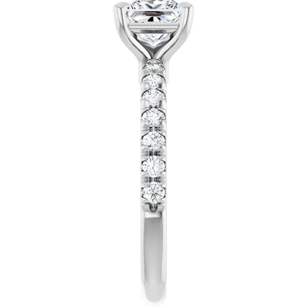 14K White Gold Princess-Cut Engagement Ring with 1 CT Center and 1 1/3 CTW Diamond Accents