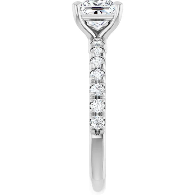 14K White Gold Princess-Cut Engagement Ring with 1 CT Center and 1 1/3 CTW Diamond Accents