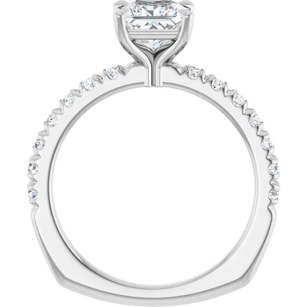 14K White Gold Princess-Cut Engagement Ring with 1 CT Center and 1 1/3 CTW Diamond Accents