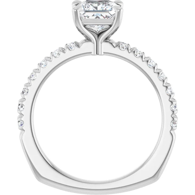 14K White Gold Princess-Cut Engagement Ring with 1 CT Center and 1 1/3 CTW Diamond Accents