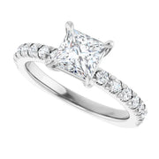 14K White Gold Princess-Cut Engagement Ring with 1 CT Center and 1 1/3 CTW Diamond Accents