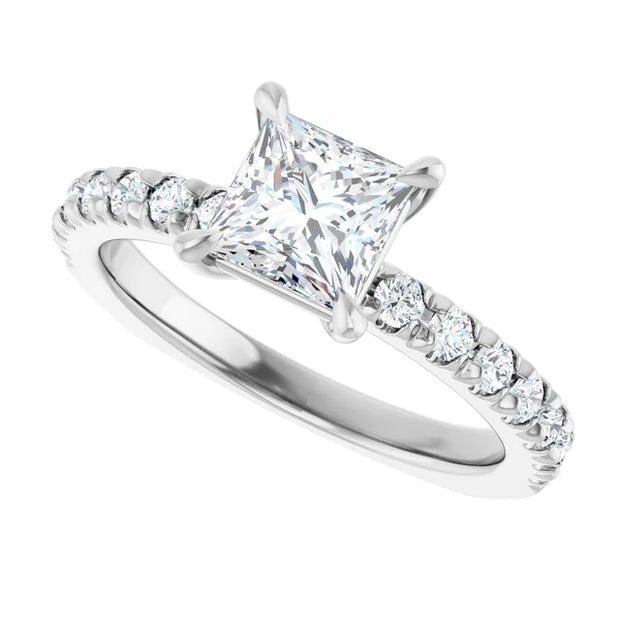 14K White Gold Princess-Cut Engagement Ring with 1 CT Center and 1 1/3 CTW Diamond Accents