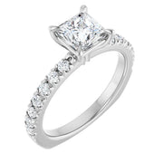 14K White Gold Princess-Cut Engagement Ring with 1 CT Center and 1 1/3 CTW Diamond Accents