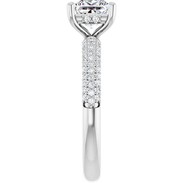14K White Gold Princess-Cut Engagement Ring with 1 CT Center and 1 1/3 CTW Triple-Row Diamonds