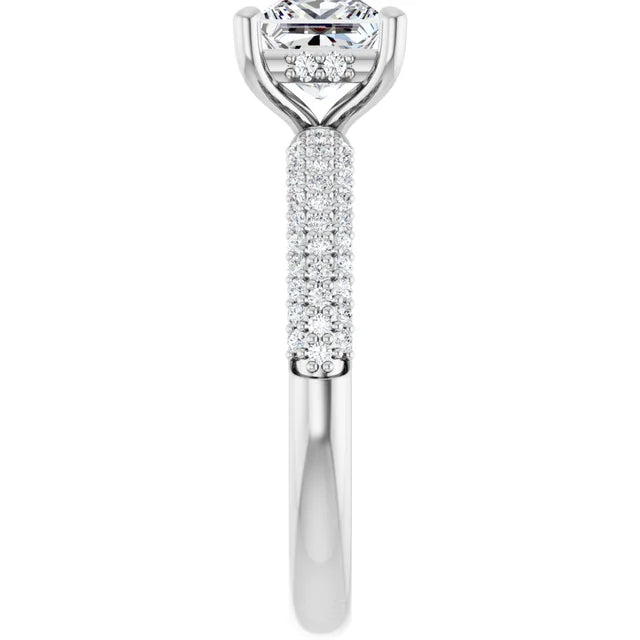 14K White Gold Princess-Cut Engagement Ring with 1 CT Center and 1 1/3 CTW Triple-Row Diamonds