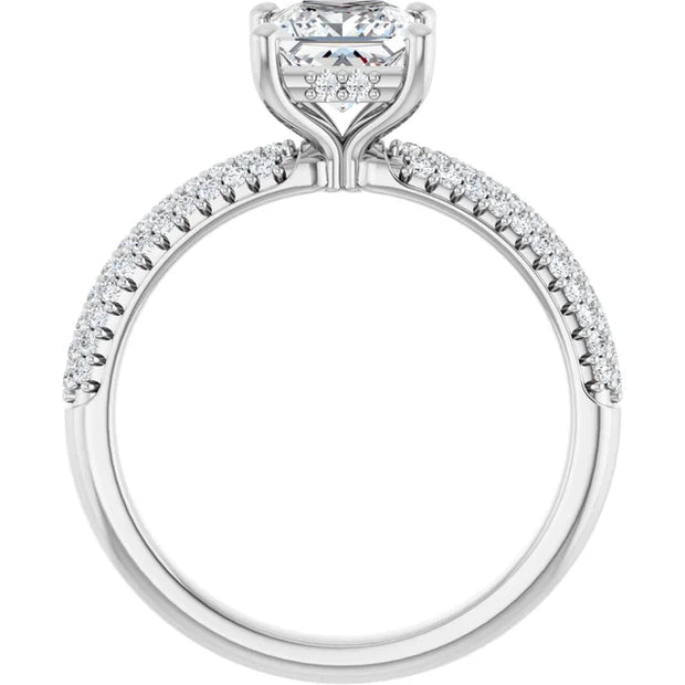 14K White Gold Princess-Cut Engagement Ring with 1 CT Center and 1 1/3 CTW Triple-Row Diamonds